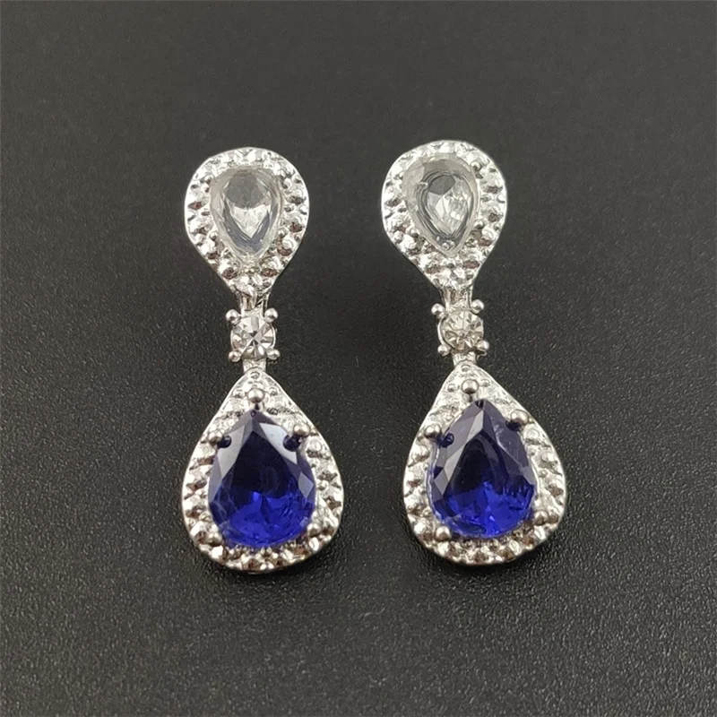 

Boho Blue Crystal Dangle Earrings Water Drop Earring Women Vintage Charm Zircon Stone Fashion Jewelry Wedding Dress Accessories