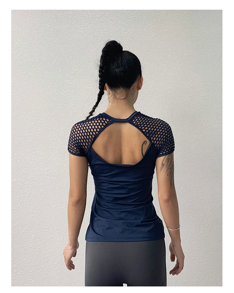Runing футболка сексуальные женские спортивные топы открытые сетчатые рубашки для йоги рукава черные Европа Америка высокое качество фитнес футболки