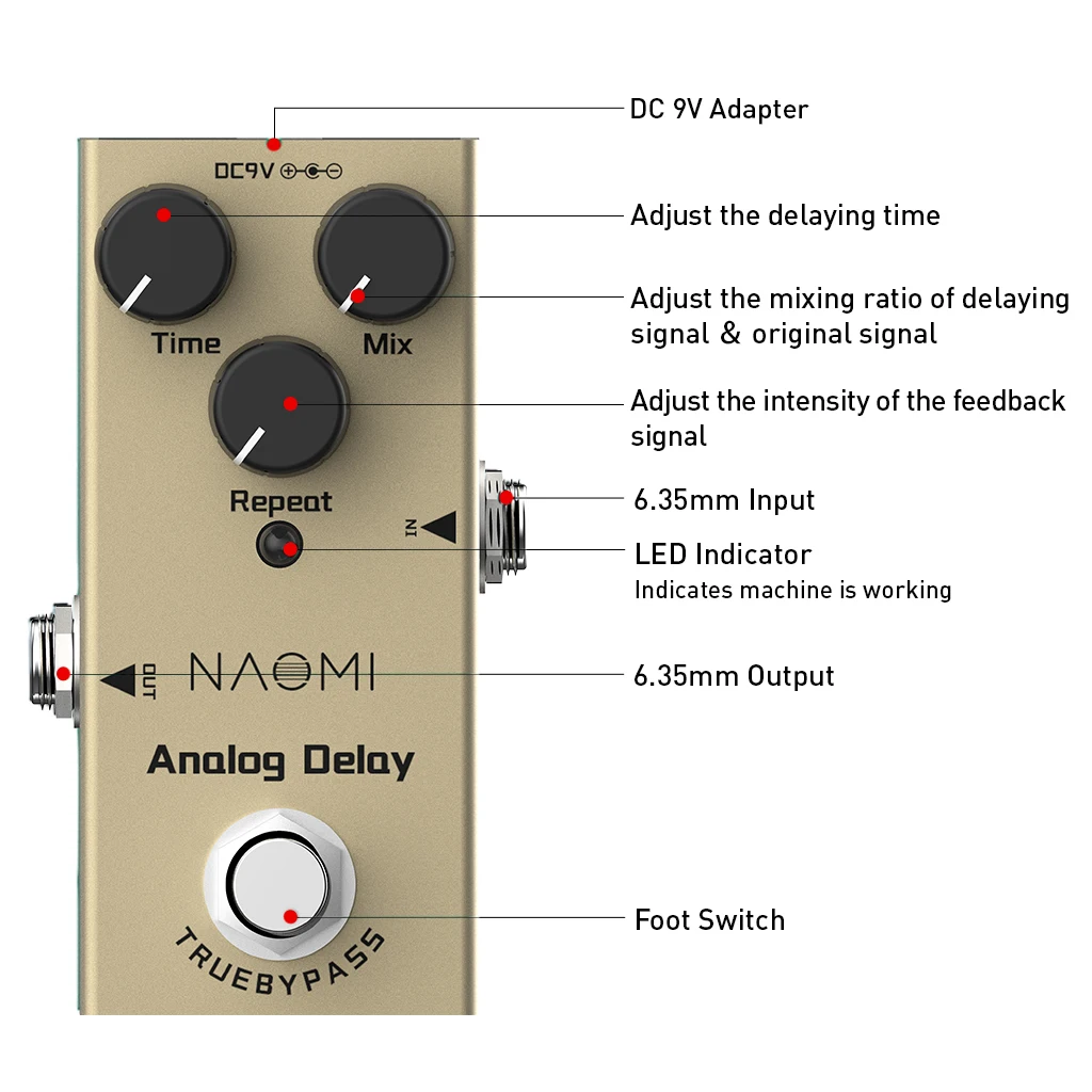 NEP 10 аналоговая педаль для задержки электрической гитары эффектов DC 9V True Bypass с