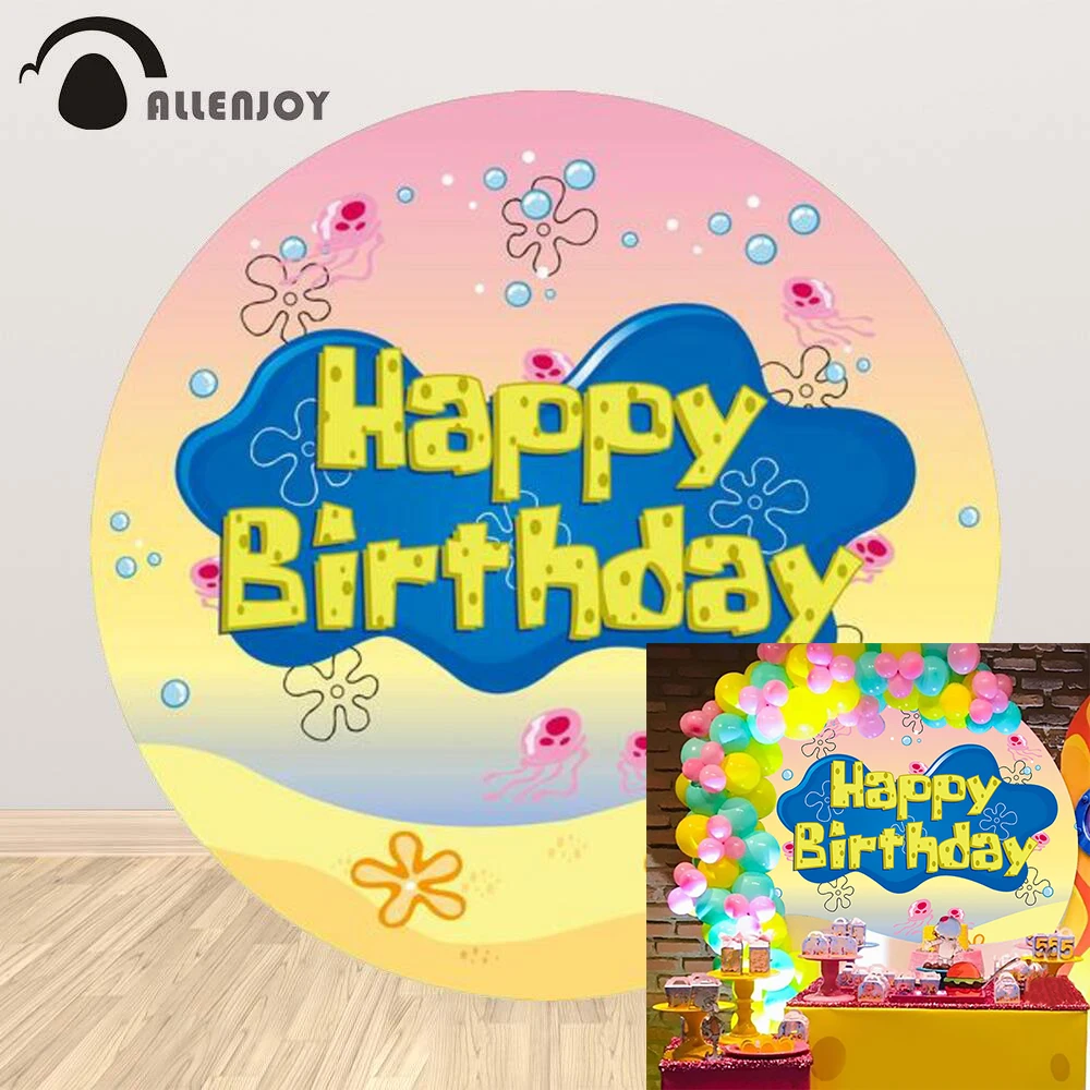 

Allenjoy Cartoon Comic Sponge Birthday Round Photography Background Summer Party Bubble Yellow Photophone Baby Shower Wallpaper