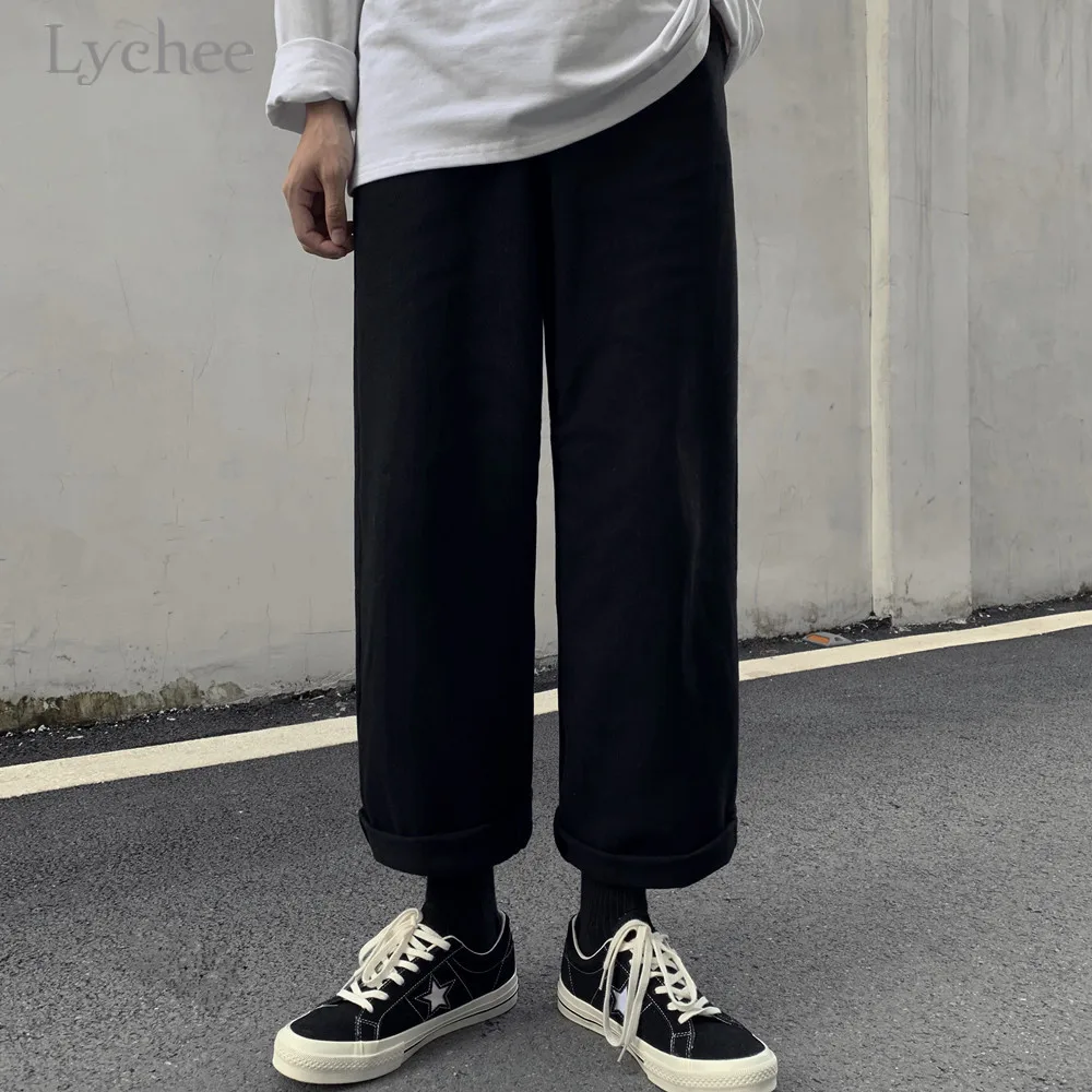 

Lychee Harajuku Vintage Solid Color Women Cargo Pants Female High Waist Casual Loose Straight Pants Fashion Spring Trousers
