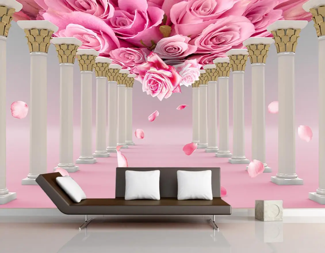 Пользовательские обои римская колонна розовая роза роспись расширение