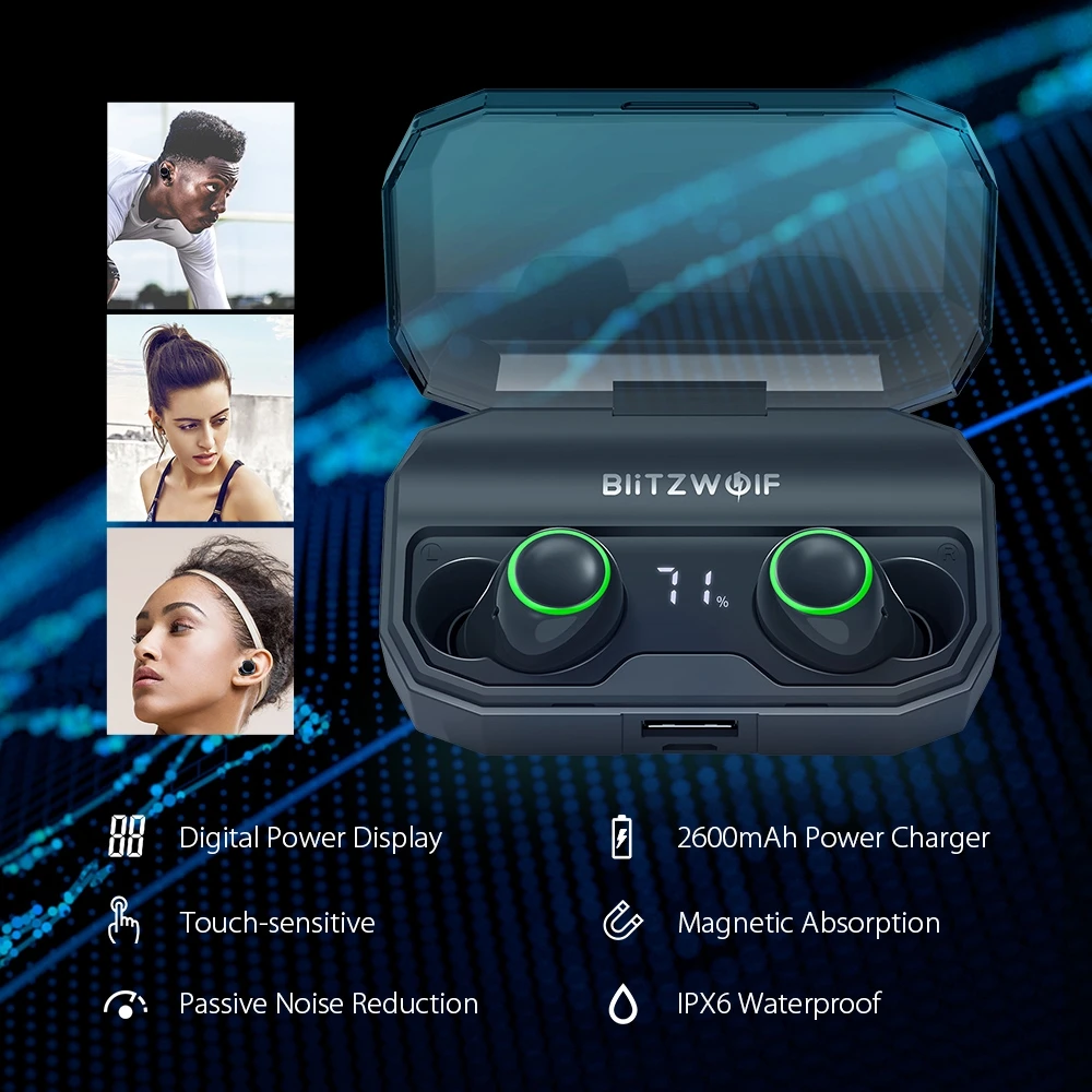 BlitzWolf FYE3S FYE3 3 TWS True Wireless Bluetooth 5.0 Наушники с цифровым индикатором питания Smart Touch Двусторонние наушники-вкладыши 2600 мАч Зарядное устройство Портативное зарядное устройство Power Bank для смар