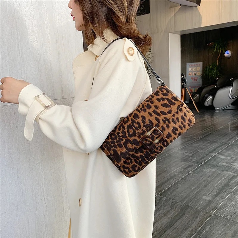 Леопардовые сумки для багета женщин 2019 Модные Сумки из искусственной кожи