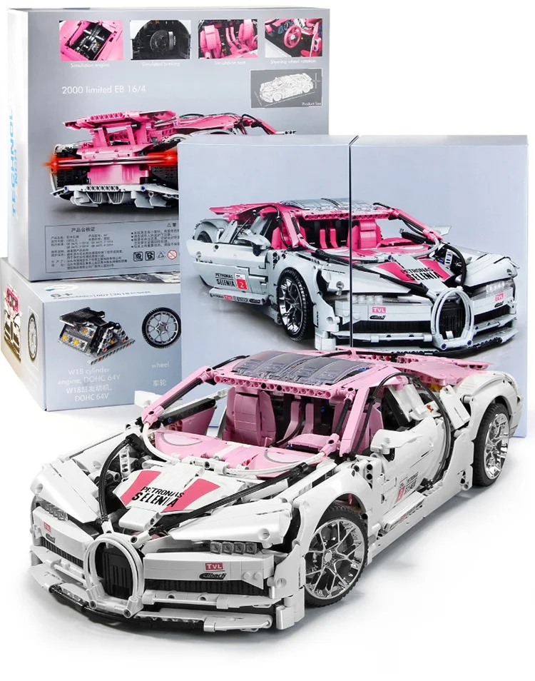 

Bugatti Model block 1:8 Compatible with Technic Legoing RC Super Racing Pink Red Blue Car Building Blocks toys for children