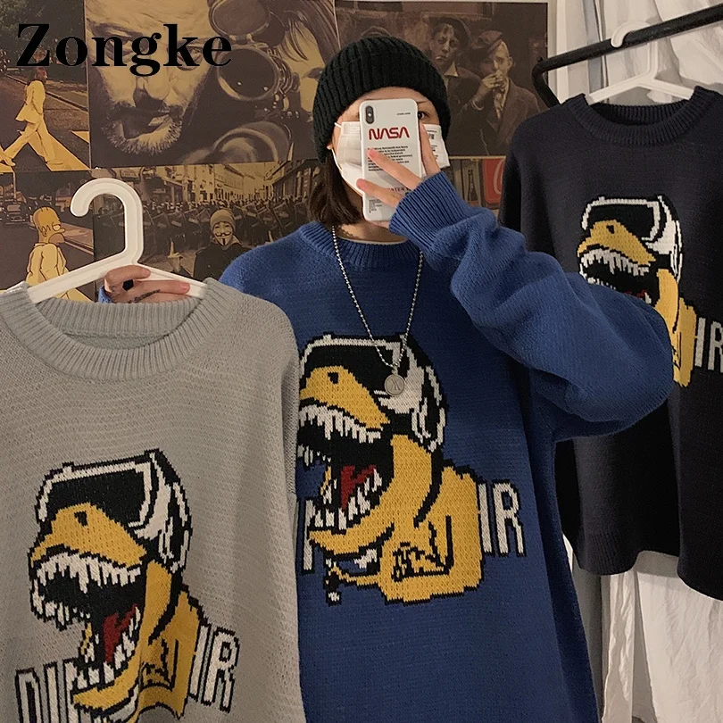 

Zongke Dinosaur Sweater Men Fashion Hip Hop Streetwear Mens Sweater Clothes Pull Harajuku 2XL 2022 Spring New Arrivals