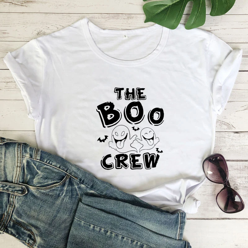 

Женская футболка с коротким рукавом The Boo Crew, модная футболка с изображением призрака, Забавный костюм унисекс на Хэллоуин, вечерние футболк...