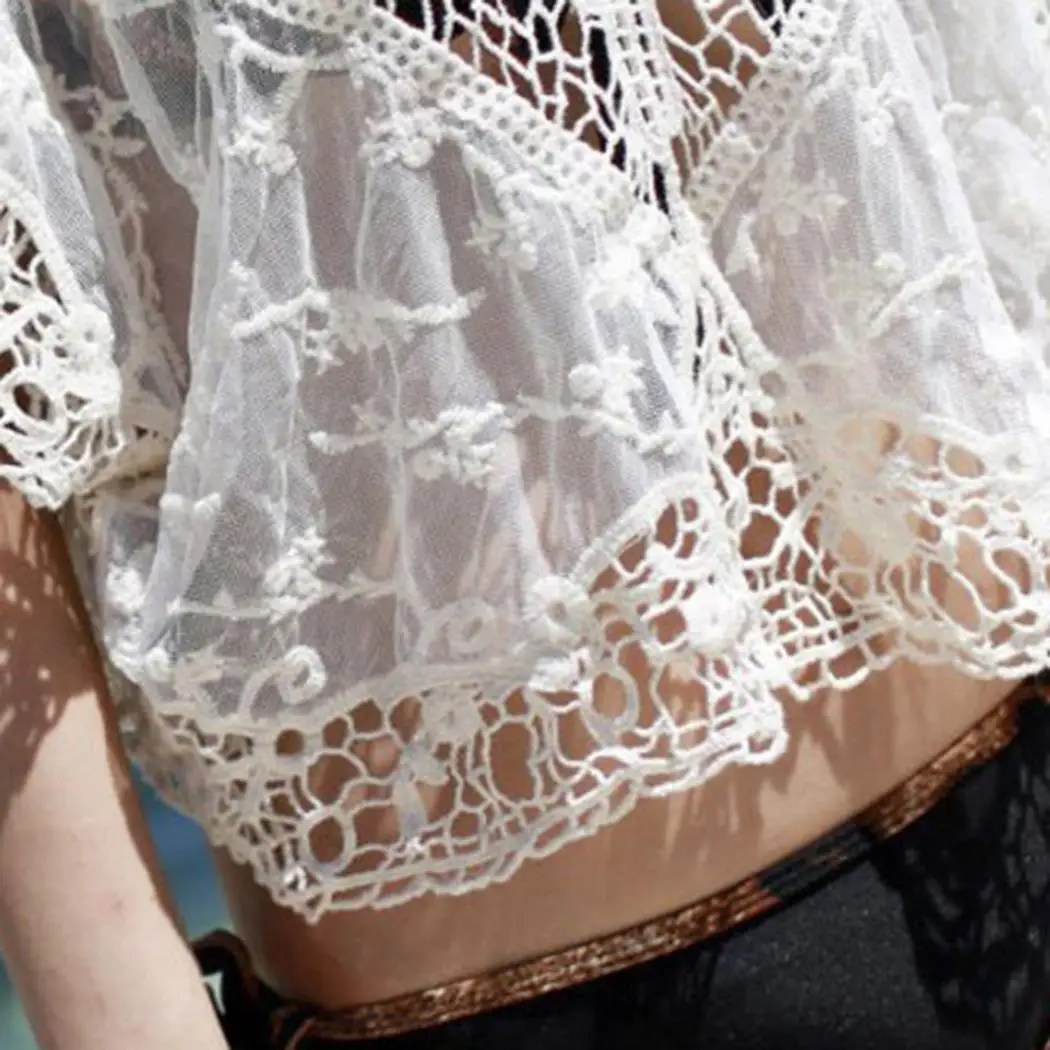 Женская сексуальная хлопковая свободная одежда для пляжа однотонная кружевная