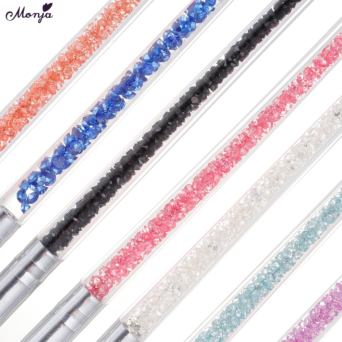 Monja 7Pcs/Set Rhinestone Handle Nail Art Brush Kit Acrylic UV GEL Extension Builder Painting Pattern DIY Design Drawing Pen | Красота и