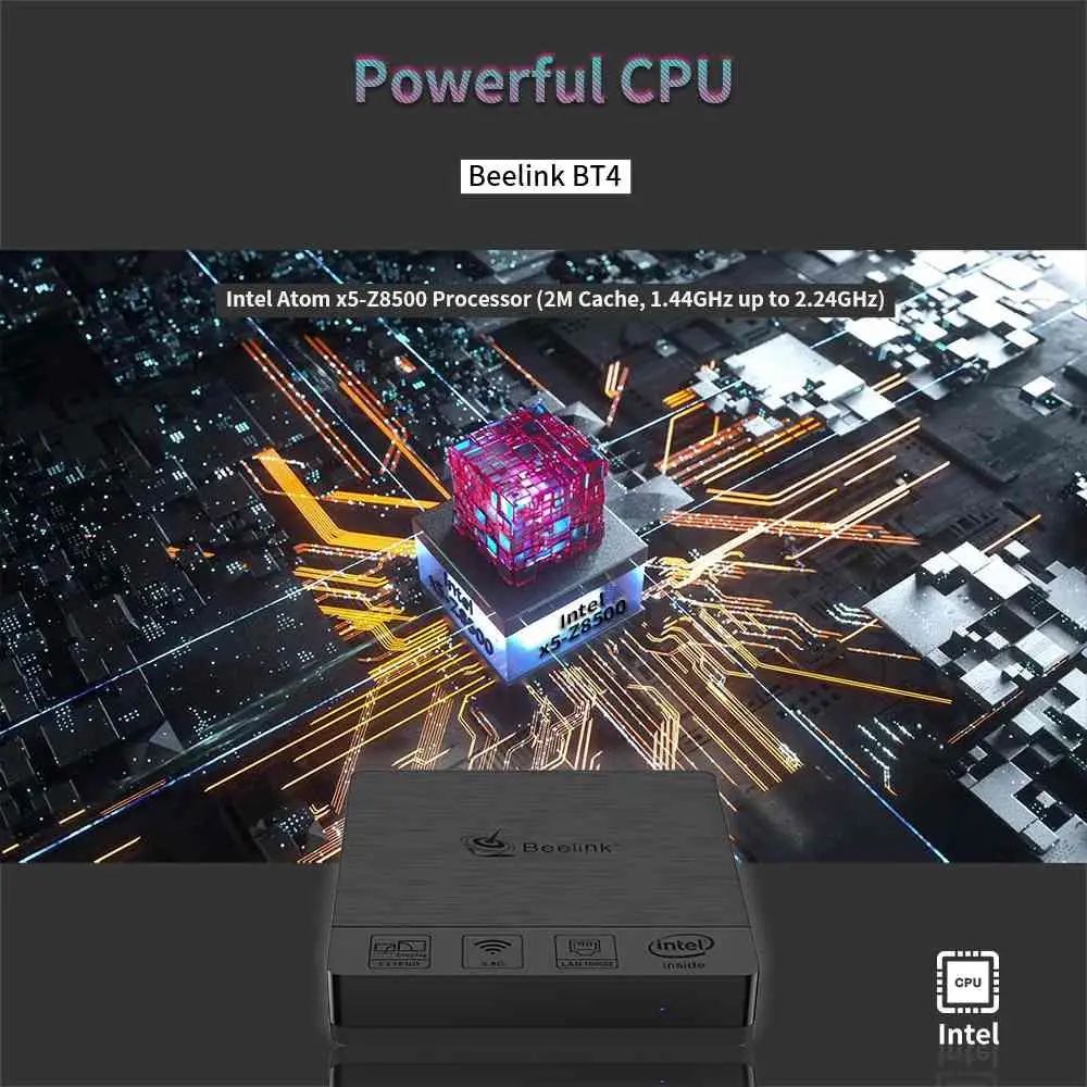 Beelink BT4 мини ПК Intel Atom четырехъядерный X5-Z8500 Windows10 1000 м Lan двойной WiFi HD VGA дисплей