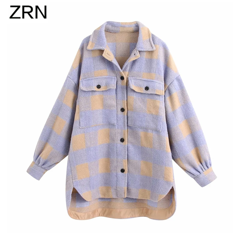 ZRN Женская мода 2020 свободная Милая Клетчатая Шерстяная Рубашка куртки с