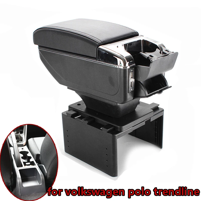 

General PU Leather Car-style Central Armrest Box Store Contents for Volkswagen Polo Trendline Armrest Box USB Charging