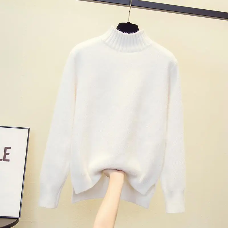 

Faux Mink Velvet Turtleneck Sweaters Women Autumn Winter Thick Knitted Sweater Female Pullover Long Sleeve Warm Woman Clothes