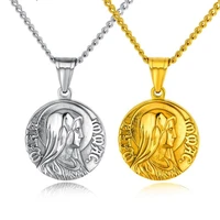 megin d stainless steel titanium round holy virgin mother of god maria pendant collar chains necklace for men women gift jewelry