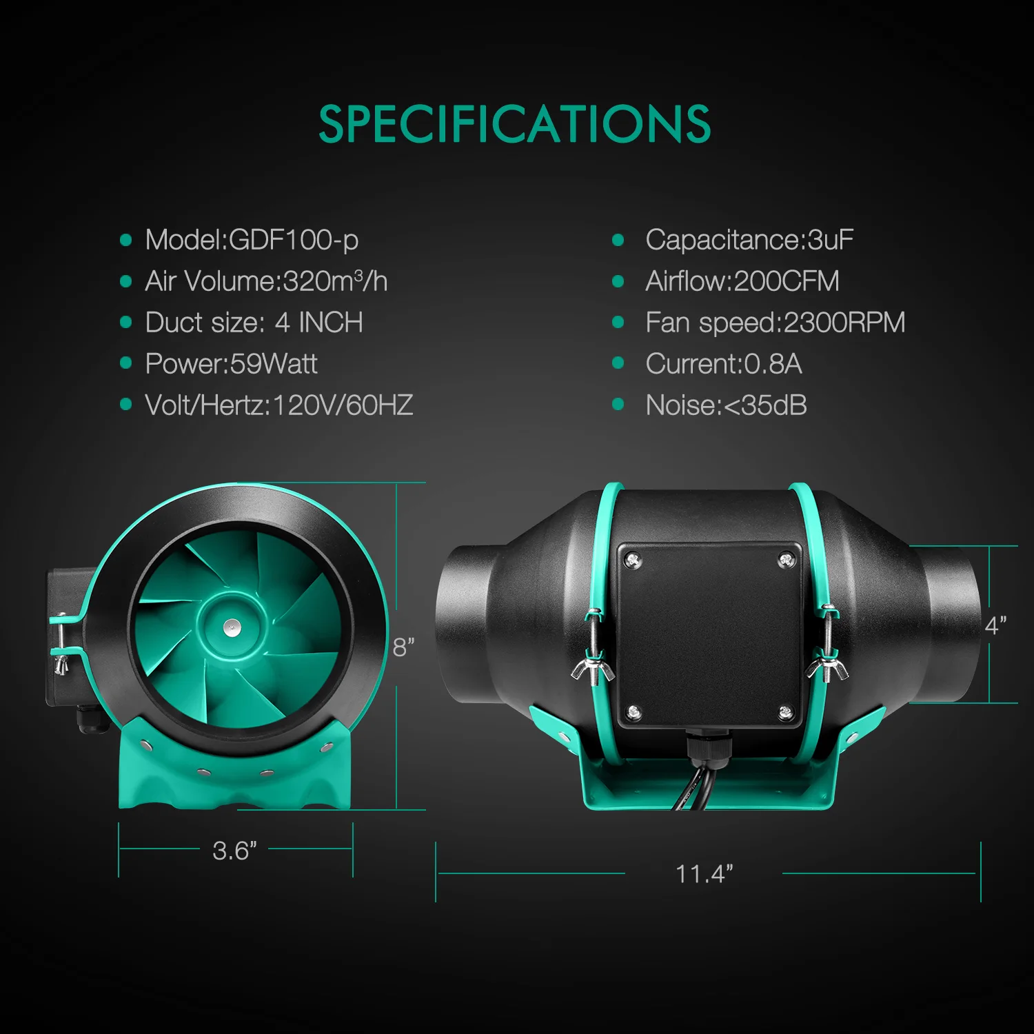 Встроенный вентилятор Mars Hydro 4 дюйма система вентиляции с угольным фильтром для