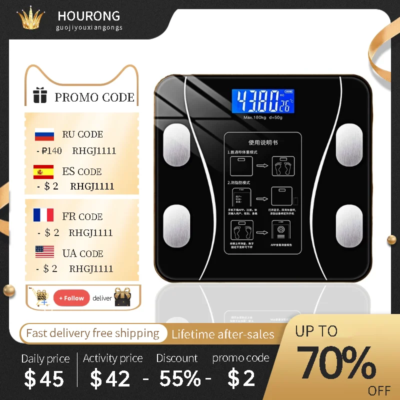 

Bluetooth Smart Weight Scale Human Health Analyzer High Strength Tempered Glass Kitchen Scale LED Display Bathroom Scale