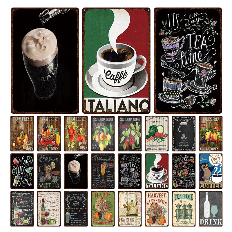 

Farm Fresh Fruit Vegetable Metal Tin Sign Market Cafe Afternoon-tea & Family Restaurant Retro Decorative Plaque Iron Painting