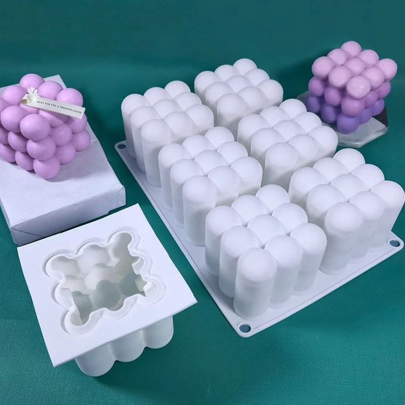 

6 Cavities 3D Cube Baking Mold Plaster Candle Mold Kitchen Bakeware Mousse Cake Silicone Mold Square Bubble Dessert Molds