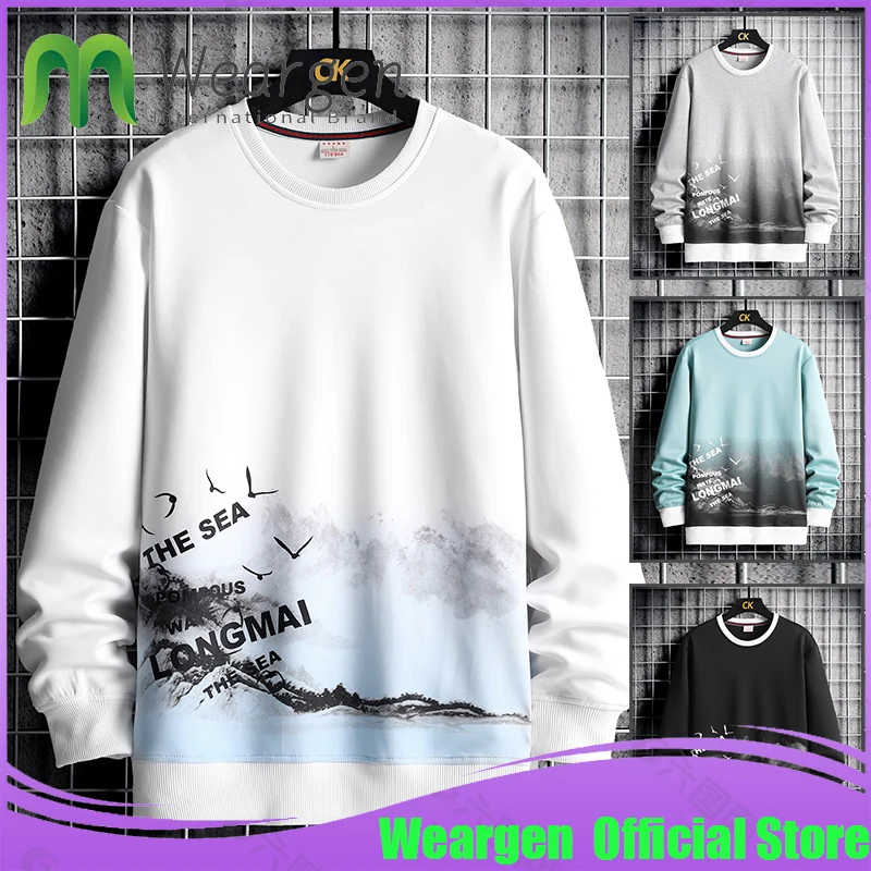 

Weargen Men's Hoodies Harajuku Hip-Hop Style Streetwear Men Sweatshirts Casual Trendy Loose Top Round Neck Male Clothes WY8530
