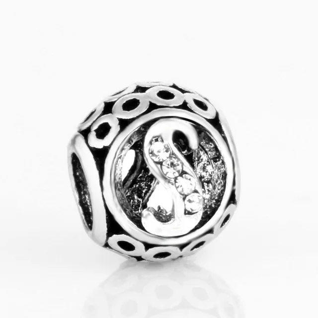 free shipping MOQ 1pc round openwork initial letter alphabet diy bead fit original pandora charms bracelet X004 - Цвет: S