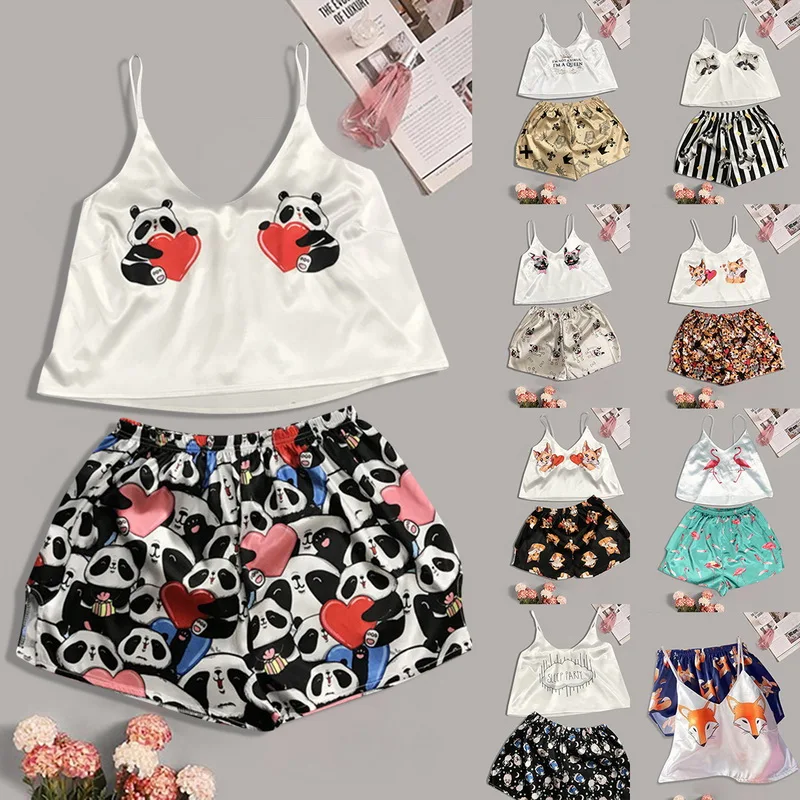 Милая Пижама с животным принтом домашний костюм летняя сексуальная пижама