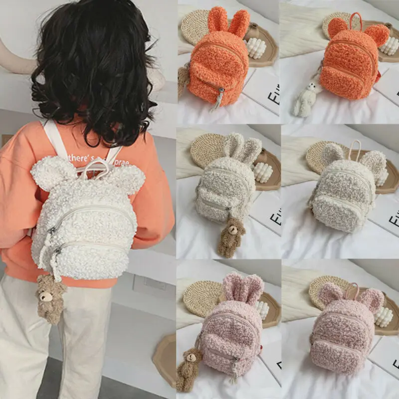 Новый 1 шт. девочек дети мультфильм милый флис рюкзак на молнии школьный сумка