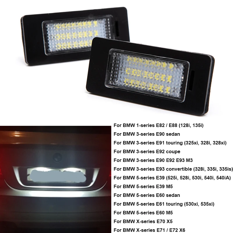 

Светодиодный номерной знак Canbus для BMW, лампа с белым светом для номера BMW E39 M5 E70 E71 X5 X6 M5 E90 E92 E93 M3, 2 шт.