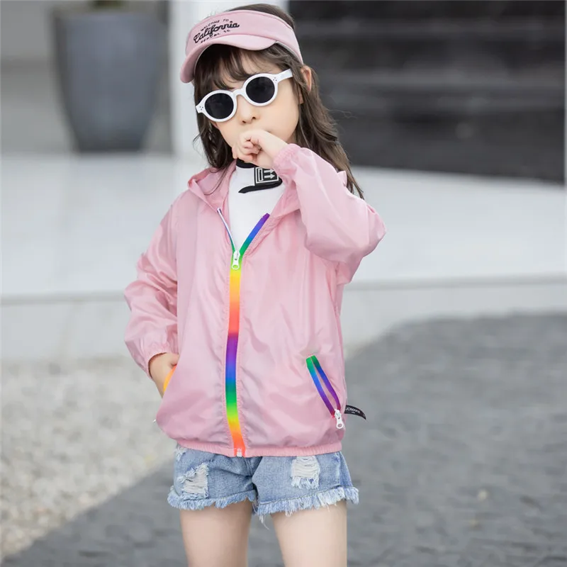 

New Kids Coat Summer Boy Girl Solid Hooded Zipper Anti Radiation Thin Breathable Jacket Child 5 6 7 8 9 Years Exquisite Clothing