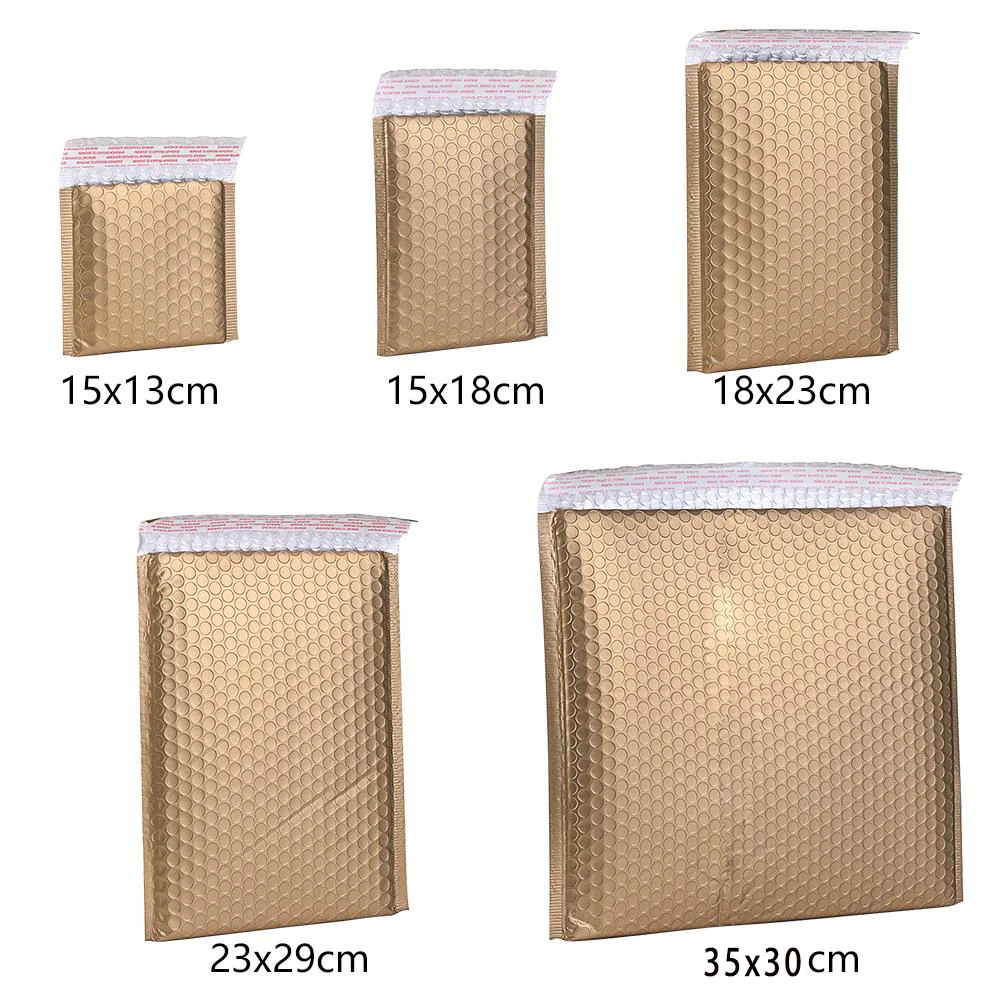 

5pcs Laser gold Plastic Protective Wrap Envelope White Bubble Foam Packing Bags Clear Shockproof Bag Double Film Cushioning Bag
