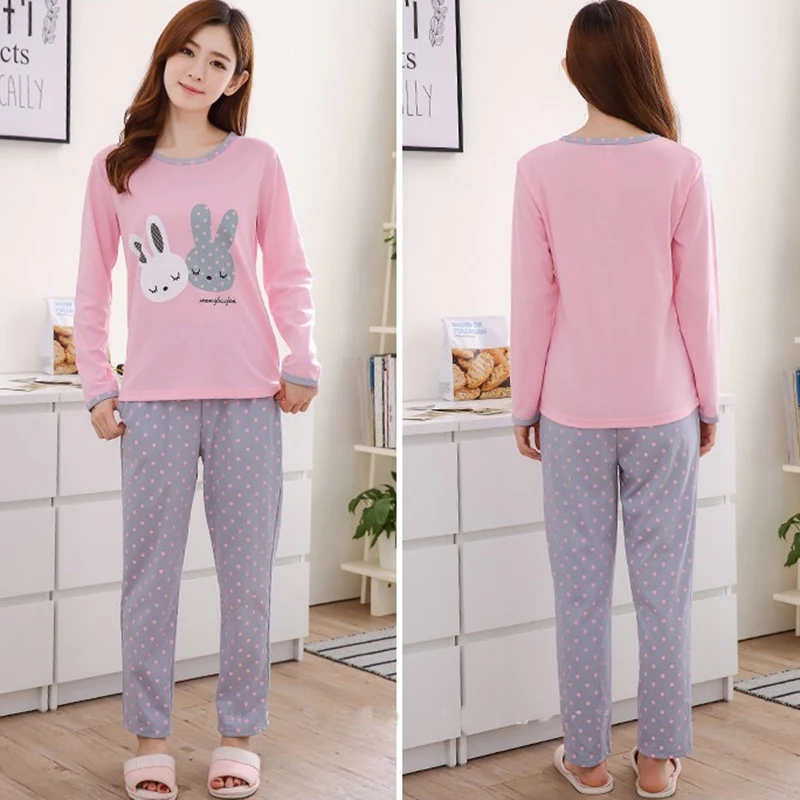 

2pcs/set Spring Autumn Pajamas Sets Long Sleeve Pyjamas Women Cartoon Cat Pajamas Pijama Mujer Casual Pijama Femme