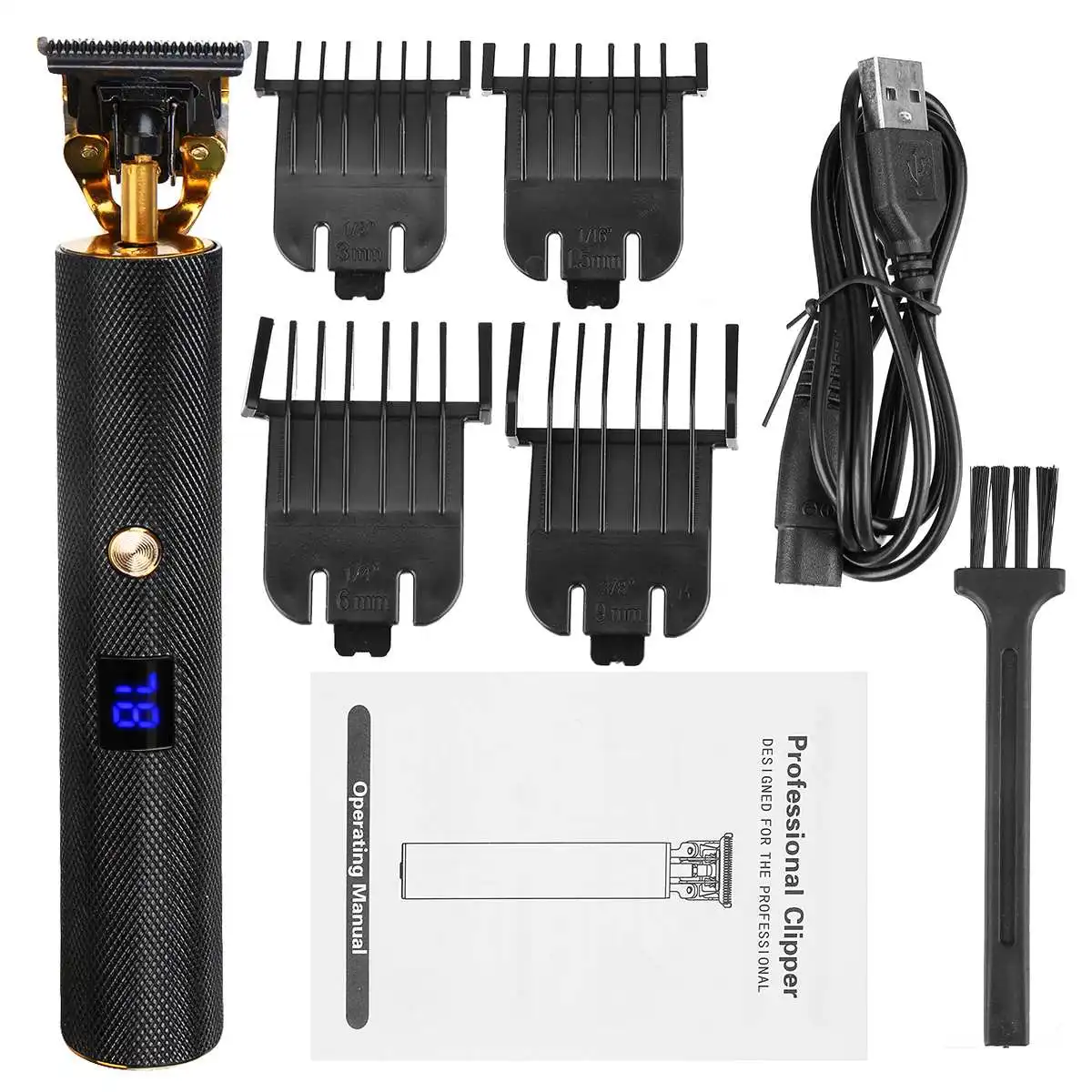 

Professional Men Hair Trimmer 0mm T-blade Outliner Baldheaded Electric Hair Clipper USB Rechargeable LED Display Haircut Machine