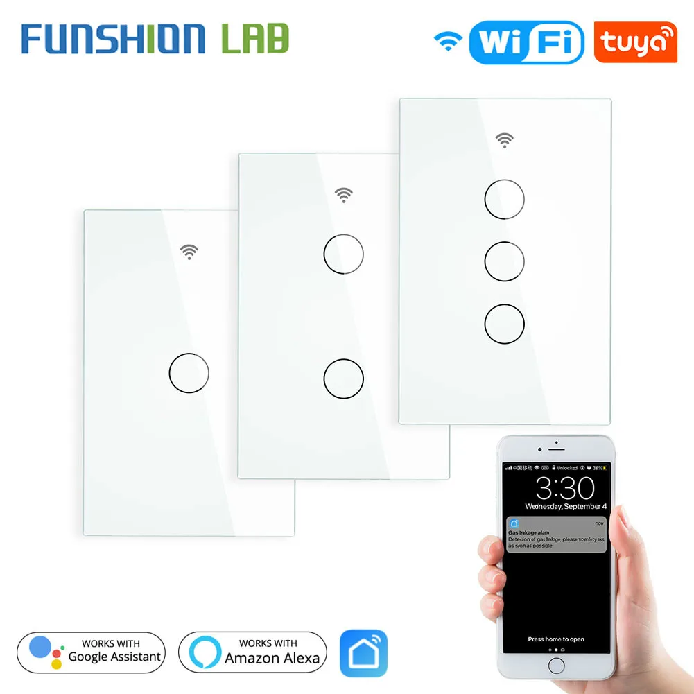 Умный настенный выключатель света Wi-Fi стеклянная панель RF433 Smart Life Tuya APP