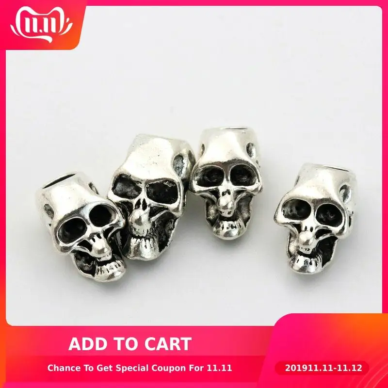 10/20 шт. отверстие 4 мм/6 мм Тибетский серебристый металлический 3D череп