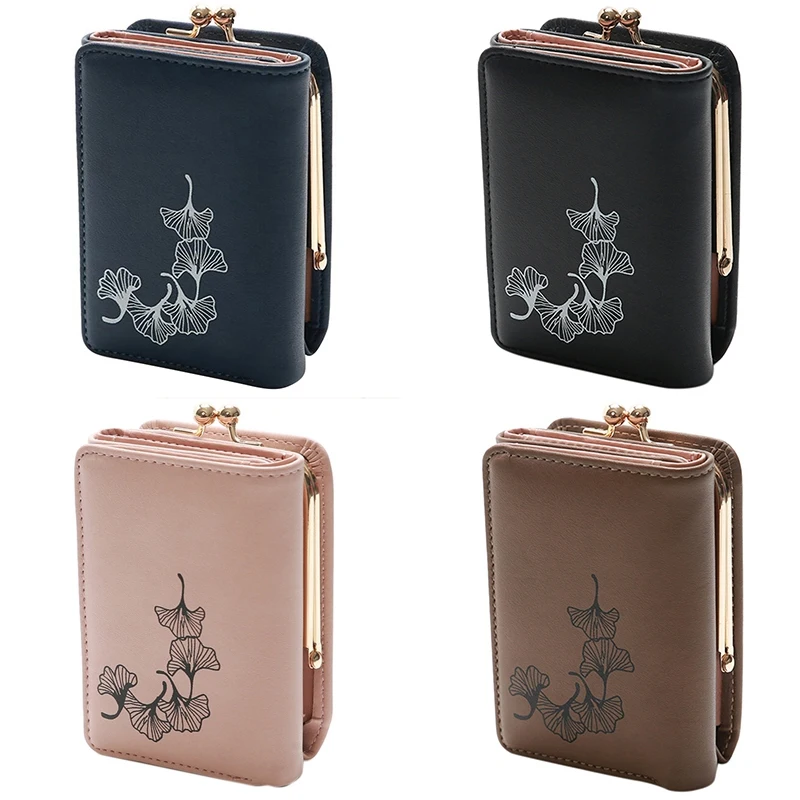 

NEW-Lady Wallets Floral Print Money Purses Small Fold PU Leather Female Coin Purse Card Holder