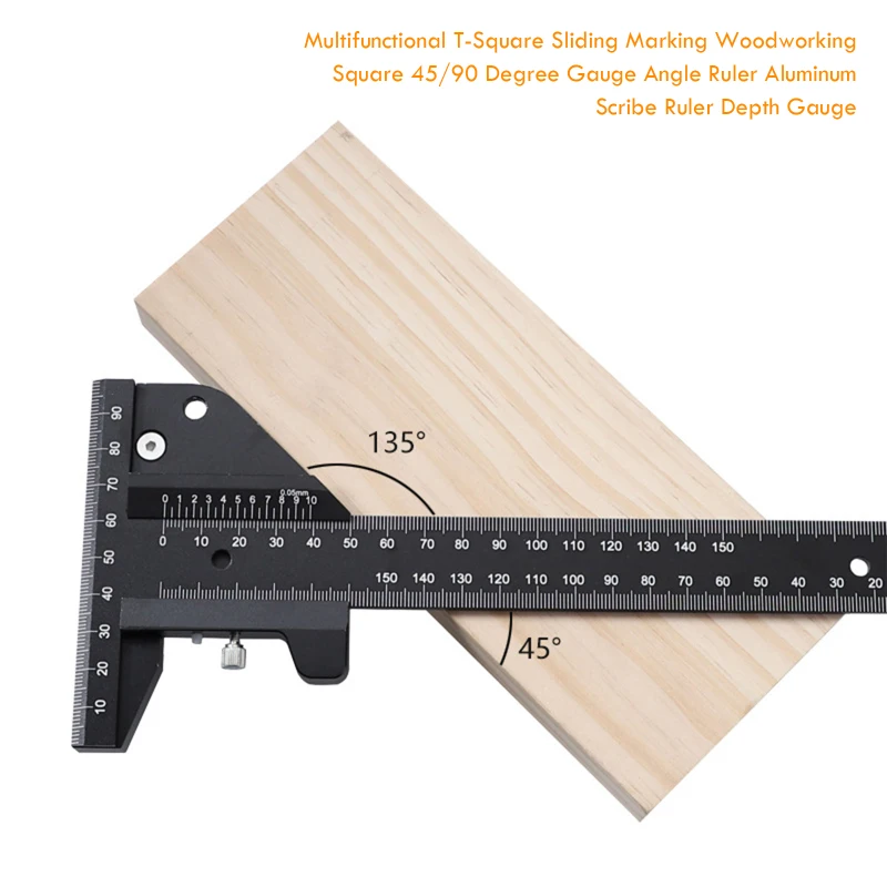 

Multifunctional T-Square Sliding Marking Woodworking Square 45/90 Degree Gauge Angle Ruler Aluminum Scribe Ruler Depth Gauge