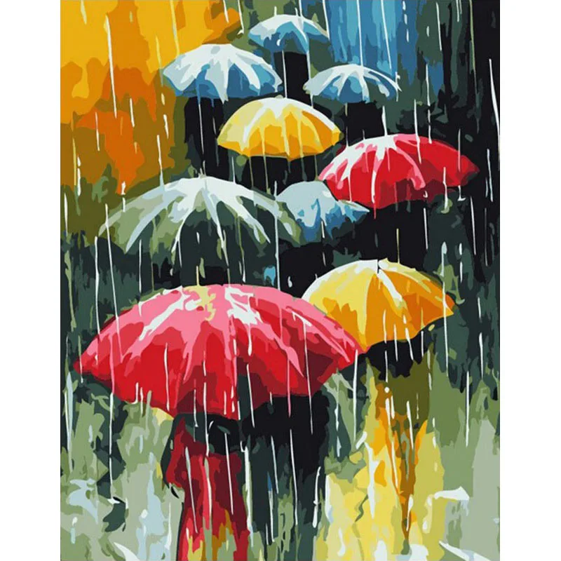 

Umbrella Pedestrian DIY Handmade Oil Paint Paint By Numbers Kit on Canvas Wall Art Home Decor Digital Painting for Family