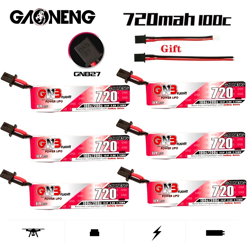 1-10 шт. GAONENG GNB 720 мАч 1S HV Lipo аккумулятор 3 8 в 100C/200C для квадрокоптера FPV дрона Tinywhoop