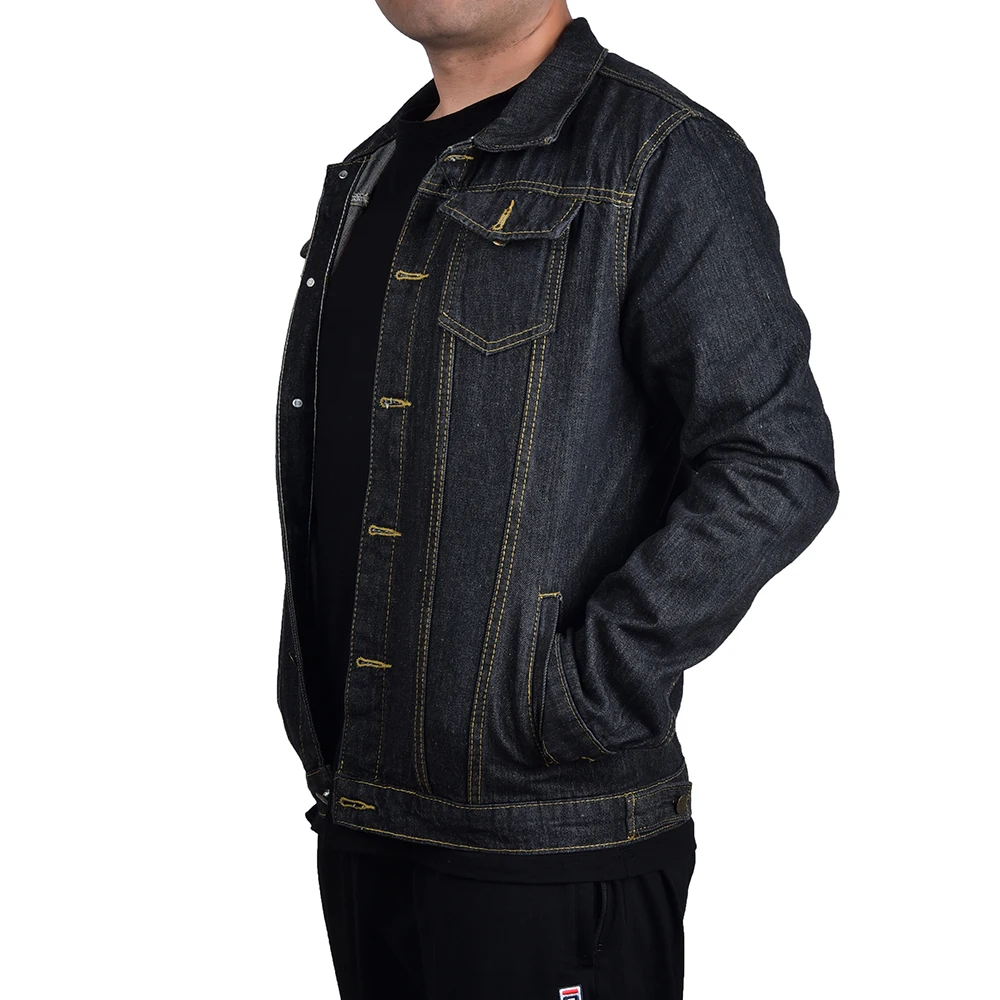 Мужское джинсовое короткое пальто с отложным воротником однобортное темно синяя