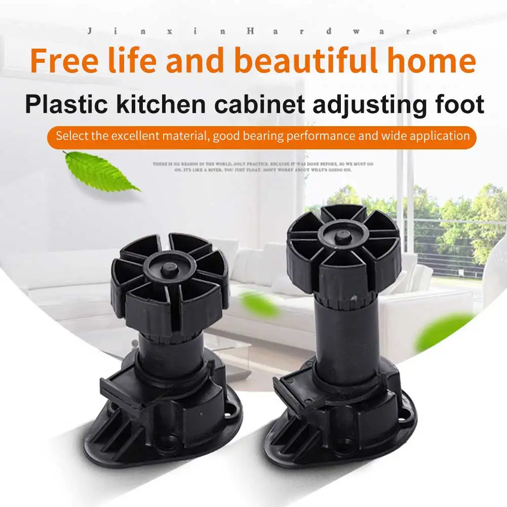 

4pcs ABS Black Accessories Cupboard Leg Furniture Kitchen Bathroom Home Bed Sofa Modern Cabinet Foot Adjustable Height Thickened