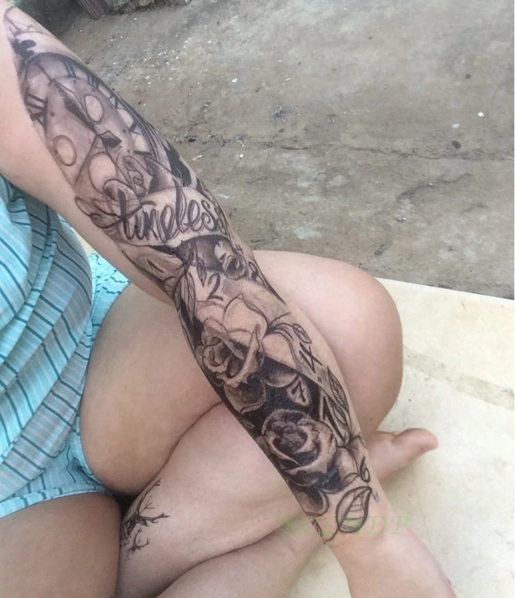 Водостойкая Временная тату наклейка на всю руку большой размер старая школа