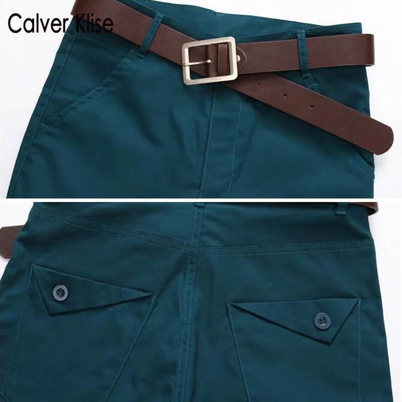 

Calver Klise 2021 New Summer Shorts Men Cotton Knee Length Solid Beach Shorts Vintage Casual Mens Fashion Cargo Pants No Belt