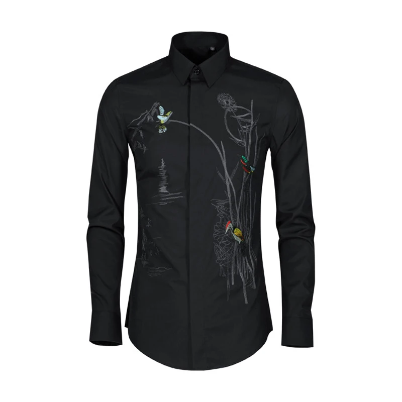 

Elegant Embroidery Shirt men High quality Cotton Clothes male Long Sleeve Slim Business Men's Shirts Plus Size M-4XL