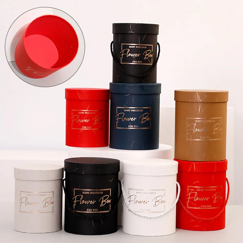 

Round Portable Flowers Boxes Holding Lid Hug Bucket Baskets Easter for Decoration Favors Wedding Cardboard Gift Packaging Box
