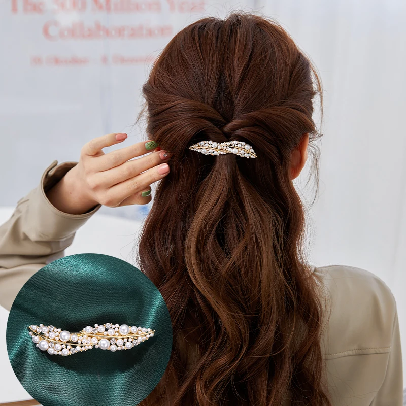 

CHIMERA Imitation Pearls Leaf Hair Top Clip For Women Girls Golden Metal Hair Clamp Pin Accessories Fashion Barrettes Headwear