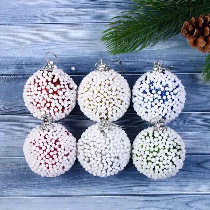 Набор шаров пластик Д-4 5 см 6 шт Снежок микс | Дом и сад