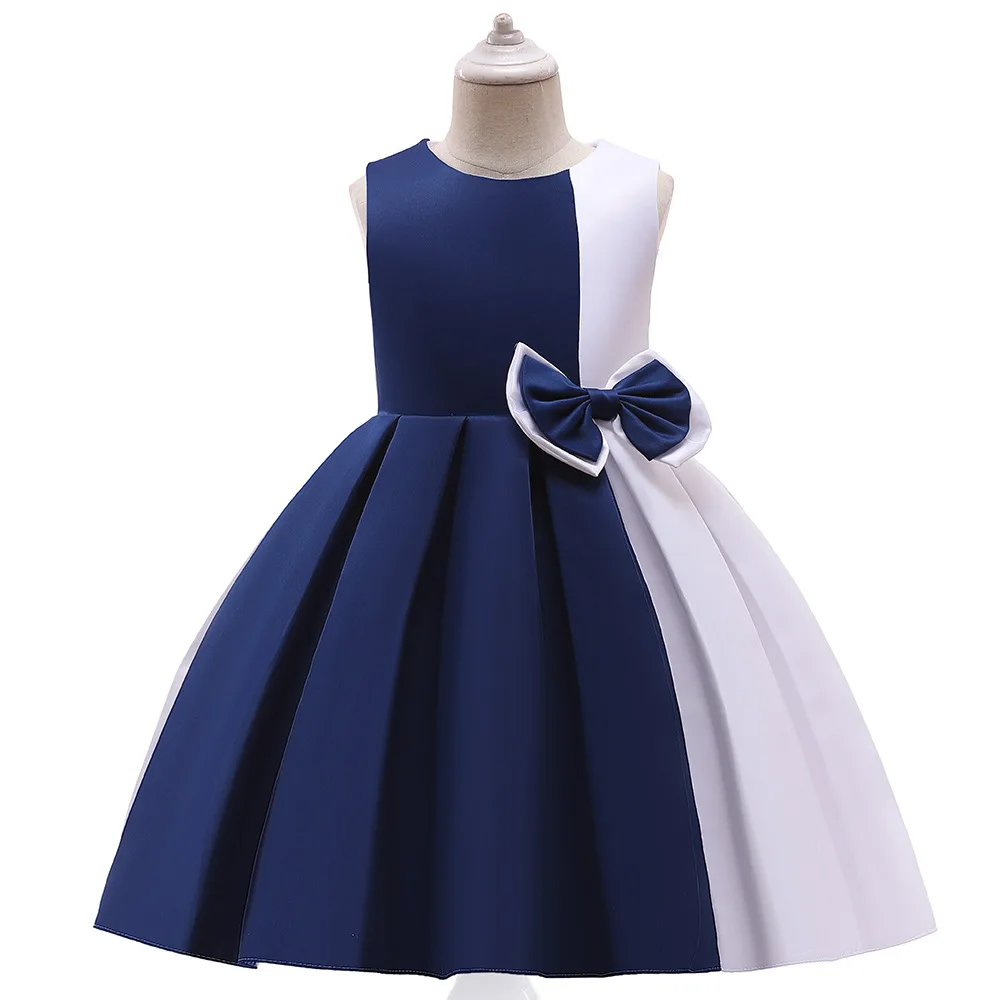 

New Girls Dresses for Children's Day 3-10Years Baby Color Matching Bowknot Sleeveless Princess Performance Costume Party Clothes