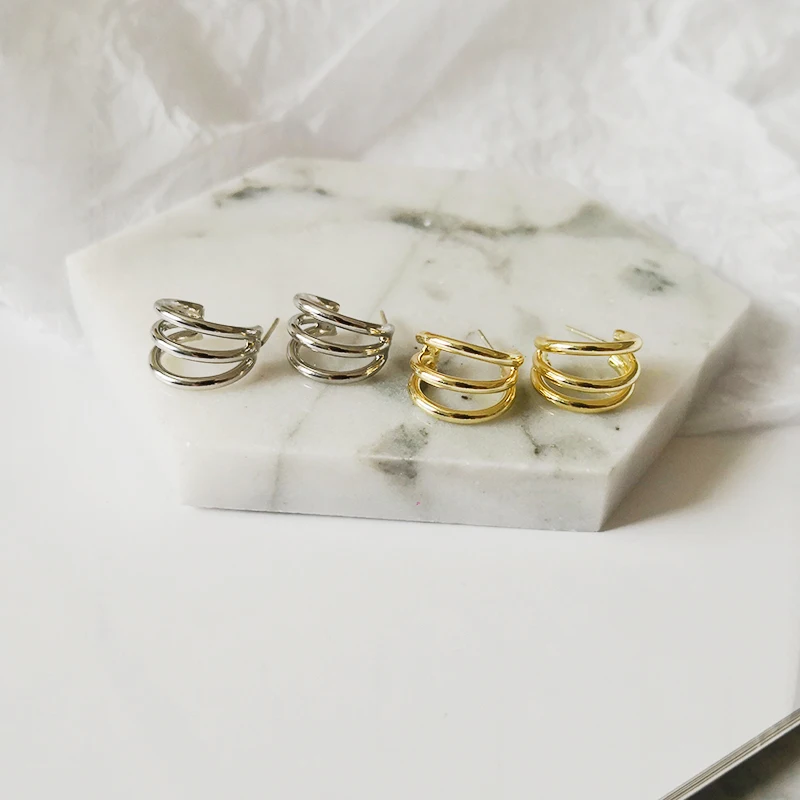Peri'sBox 13 мм* 11 мм золото 3 ряда круг серьги в виде колец, c-образные серьги тройной с открытым обручи в минималистском стиле Простые круглые серьги ювелирных изделий