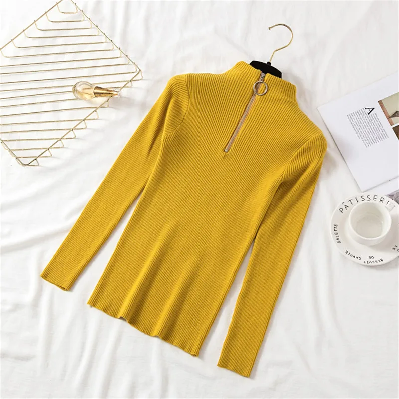 New Casual Zipper Sweater Women Turtleneck Solid Spring Autumn Female Knitted Pullovers long Sleeve Soft Jumper Top 1473 | Женская