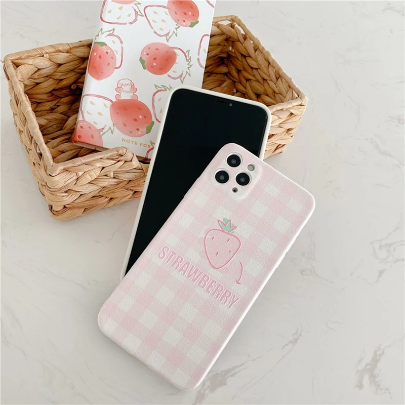 

Cute Pink Strawberry Phone Case For iPhone 11 Pro Max X XR XS Max 7 8Plus Soft Silicone Kawaii Shockproof Protective Cover