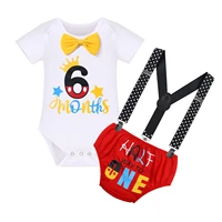 1y toddler baby boy clothes cake smash outfit short sleeve letters romper with bloomers and suspenders 3pcs clothing sets